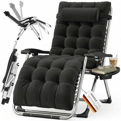KESSER Chaise longue pliable et résistante aux intempéries Charge maximale : 200 kg Rembourrage ergonomique Extra large Dossier réglable Avec coussin de nuque et porte-gobelet Noir - Publicité KESSER Chaise longue pliable et résistante aux intempéries Charge maximale : 200 kg Rembourrage ergonomique Extra large Dossier réglable Avec coussin de nuque et porte-gobelet Noir - Publicité