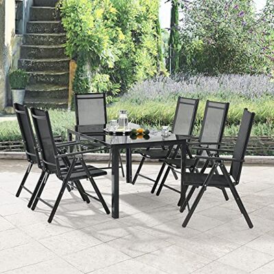 Juskys Salon de Jardin Milano en Aluminium 6+1 — 6 chaises à Haut Dossier réglables et Pliables avec Table — Ensemble de Meubles de Jardin 7 pièces résistant aux intempéries — Gris - Publicité Juskys Salon de Jardin Milano en Aluminium 6+1 — 6 chaises à Haut Dossier réglables et Pliables avec Table — Ensemble de Meubles de Jardin 7 pièces résistant aux intempéries — Gris - Publicité