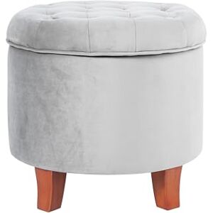 HomePop Kinfine en Velours tufté Rond Ottomane de Rangement avec Couvercle Amovible, Tissu, Gris, 19" x 18 - Publicité HomePop Kinfine en Velours tufté Rond Ottomane de Rangement avec Couvercle Amovible, Tissu, Gris, 19" x 18 - Publicité