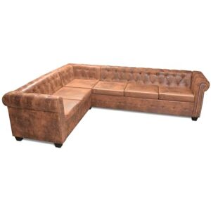 vidaXL Canapé d'angle Chesterfield 6 Places Cuir Artificiel Marron - Publicité vidaXL Canapé d'angle Chesterfield 6 Places Cuir Artificiel Marron - Publicité