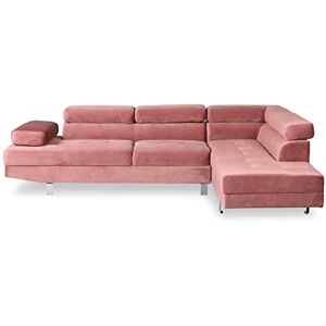 Menzzo Canapé d'angle avec têtières relevables Alfa Velours Rose - Publicité Menzzo Canapé d'angle avec têtières relevables Alfa Velours Rose - Publicité