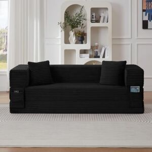 NestLude 200cm Convertible Futon canapé lit, canapé désossé rembourré en Velours côtelé, Loveseat Sleeper Futon canapé pour Salon Chambre à Coucher Salon, Pas d’Assemblage (Noir) - Publicité NestLude 200cm Convertible Futon canapé lit, canapé désossé rembourré en Velours côtelé, Loveseat Sleeper Futon canapé pour Salon Chambre à Coucher Salon, Pas d’Assemblage (Noir) - Publicité
