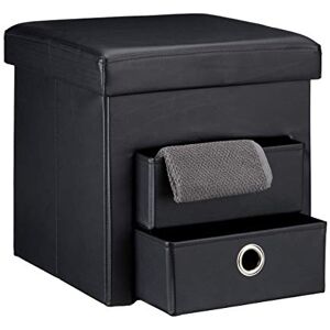 Relaxdays Tabouret de rangement carré pliant en similicuir avec couvercle amovible pouf ottoman de stockage cube pour salon pliable avec 2 tiroirs amovibles repose-pieds HxlxP: 38 x 38 x 38 cm, noir - Publicité Relaxdays Tabouret de rangement carré pliant en similicuir avec couvercle amovible pouf ottoman de stockage cube pour salon pliable avec 2 tiroirs amovibles repose-pieds HxlxP: 38 x 38 x 38 cm, noir - Publicité