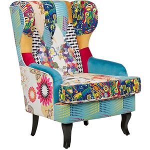Beliani Fauteuil Style Bergère en Tissu Patchwork Multicolore Pieds Noirs Pop Art Molde - Publicité Beliani Fauteuil Style Bergère en Tissu Patchwork Multicolore Pieds Noirs Pop Art Molde - Publicité