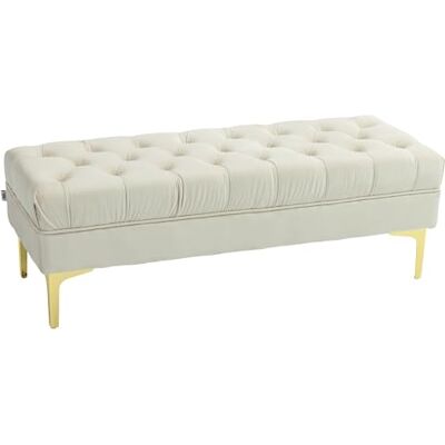 HOMCOM Banc Banquette capitonnée Bout de lit Style Classique Chic dim. 118L x 45l x 42H cm piètement métal doré Velours Beige - Publicité HOMCOM Banc Banquette capitonnée Bout de lit Style Classique Chic dim. 118L x 45l x 42H cm piètement métal doré Velours Beige - Publicité