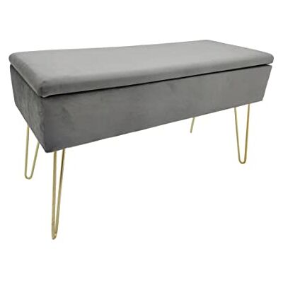 ECHTWERK Banquette Scarlett avec housse en velours-Coffre rectangulaire-Avec espace de rangement-Pieds en métal-Gris, Mélange de polyester, 75 x 30 x 42 cm - Publicité ECHTWERK Banquette Scarlett avec housse en velours-Coffre rectangulaire-Avec espace de rangement-Pieds en métal-Gris, Mélange de polyester, 75 x 30 x 42 cm - Publicité