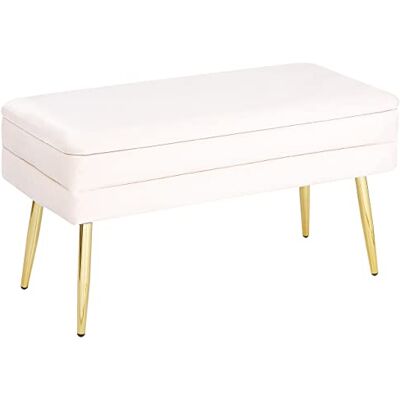 Beliani Banquette d'Intérieur en Velours Blanc avec Pieds Dorés et Coffre Rangement Durham - Publicité Beliani Banquette d'Intérieur en Velours Blanc avec Pieds Dorés et Coffre Rangement Durham - Publicité