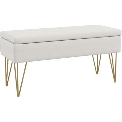HOMCOM Banc Bout de lit Banquette Coffre de Rangement 2 en 1 en Tissu Aspect Lin avec Pieds épingle en Acier doré 100 x 40 x 49 cm crème - Publicité HOMCOM Banc Bout de lit Banquette Coffre de Rangement 2 en 1 en Tissu Aspect Lin avec Pieds épingle en Acier doré 100 x 40 x 49 cm crème - Publicité