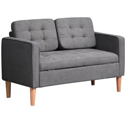 HOMCOM - Doppelsofa - Gris - Rangement sous siège - Sofa - Publicité HOMCOM - Doppelsofa - Gris - Rangement sous siège - Sofa - Publicité