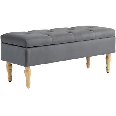 HOMCOM Banc Coffre Rangement 2 en 1 Style médiéval 38L avec Banquette en Velours, Banc de Rangement capitonné, Couvercle à charnière et Pieds en Bois, pour Couloir, Salon, 102 x 38 x 41 cm, Gris - Publicité HOMCOM Banc Coffre Rangement 2 en 1 Style médiéval 38L avec Banquette en Velours, Banc de Rangement capitonné, Couvercle à charnière et Pieds en Bois, pour Couloir, Salon, 102 x 38 x 41 cm, Gris - Publicité