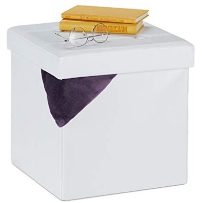 Relaxdays Pouf de Rangement, Tabouret Pliable, rembourré, Similicuir, 40 litres, Cube, HxLxP 38 x 37 x 37 cm, Blanc - Publicité Relaxdays Pouf de Rangement, Tabouret Pliable, rembourré, Similicuir, 40 litres, Cube, HxLxP 38 x 37 x 37 cm, Blanc - Publicité