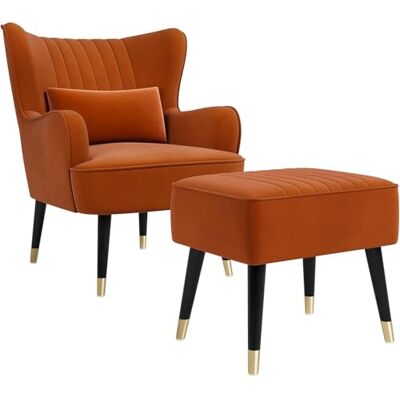Vesgantti Fauteuil en Velours, Fauteuils Lounge avec accoudoirs, Fauteuil à Oreilles pour Salon Chambre à Coucher Envoyé en Deux Colis Orange - Publicité Vesgantti Fauteuil en Velours, Fauteuils Lounge avec accoudoirs, Fauteuil à Oreilles pour Salon Chambre à Coucher Envoyé en Deux Colis Orange - Publicité