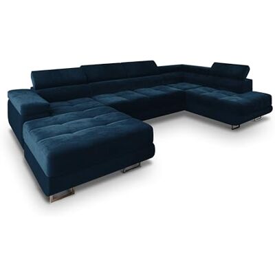 Masseno Canapé d'angle CASONE R-S avec Fonction Couchage Forme en U, Glamour, avec Coffre de Rangement, Ensemble canapé de Salon Bleu - Publicité Masseno Canapé d'angle CASONE R-S avec Fonction Couchage Forme en U, Glamour, avec Coffre de Rangement, Ensemble canapé de Salon Bleu - Publicité
