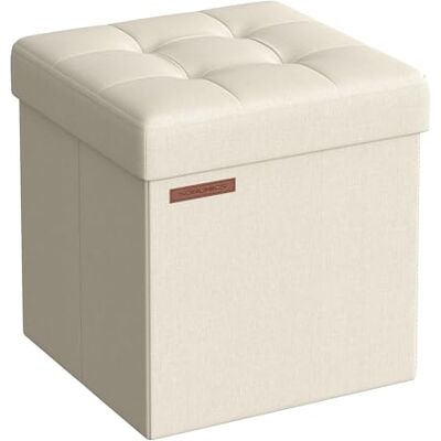 SONGMICS Mazie Collection Tabouret de Rangement, Repose-Pieds Pliable de 38 cm, Petit Pouf, Montage Facile, pour Salon, Chambre, Entrée, Blanc Crème LSF027W01 - Publicité SONGMICS Mazie Collection Tabouret de Rangement, Repose-Pieds Pliable de 38 cm, Petit Pouf, Montage Facile, pour Salon, Chambre, Entrée, Blanc Crème LSF027W01 - Publicité