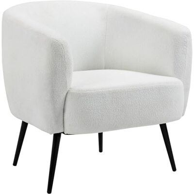 HOMCOM Fauteuil de Salon, Fauteuil Design Arrondi, avec accoudoirs, Pieds en métal Noir, pour Chambre, Salon, 72 x 73 x 73 cm, Blanc - Publicité HOMCOM Fauteuil de Salon, Fauteuil Design Arrondi, avec accoudoirs, Pieds en métal Noir, pour Chambre, Salon, 72 x 73 x 73 cm, Blanc - Publicité