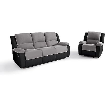 LOUNGITUDE DETENTE Canapé de Relaxation, Ensemble 3 +L1 Places Manuel en Simili/Microfibre Gris/Noir - Publicité LOUNGITUDE DETENTE Canapé de Relaxation, Ensemble 3 +L1 Places Manuel en Simili/Microfibre Gris/Noir - Publicité