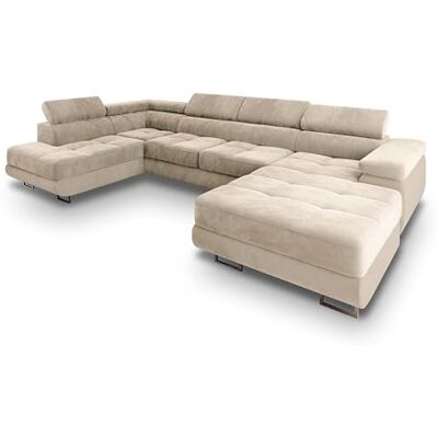 Masseno Canapé d'angle CASONE L-S avec Fonction Couchage Forme en U, Glamour, avec Coffre de Rangement, Ensemble canapé de Salon Crème - Publicité Masseno Canapé d'angle CASONE L-S avec Fonction Couchage Forme en U, Glamour, avec Coffre de Rangement, Ensemble canapé de Salon Crème - Publicité