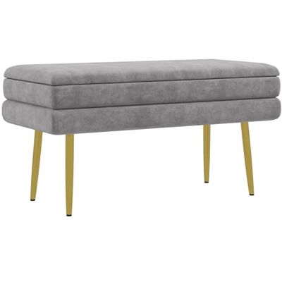 HOMCOM Banc de Rangement, Bout de lit, Coffre de Rangement avec Assise Aspect Velours et Pieds Acier, 79,5 x 37,5 x 43 cm, Gris et doré - Publicité HOMCOM Banc de Rangement, Bout de lit, Coffre de Rangement avec Assise Aspect Velours et Pieds Acier, 79,5 x 37,5 x 43 cm, Gris et doré - Publicité