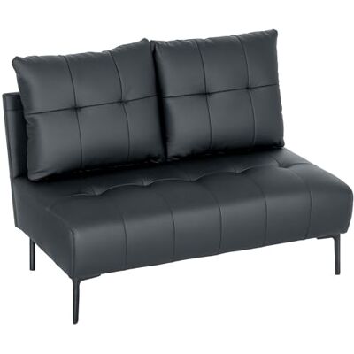 HOMCOM Canapé 2 Places Compact en Simili Cuir, canapé Moderne matelassé avec Rembourrage épais et Pieds en Bois, canapé sans accoudoir pour Salon et Bureau, 115x73x83 cm, Noir - Publicité HOMCOM Canapé 2 Places Compact en Simili Cuir, canapé Moderne matelassé avec Rembourrage épais et Pieds en Bois, canapé sans accoudoir pour Salon et Bureau, 115x73x83 cm, Noir - Publicité