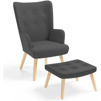 IDMarket Fauteuil scandinave Ivar avec Repose Pieds Gris Anthracite - Publicité IDMarket Fauteuil scandinave Ivar avec Repose Pieds Gris Anthracite - Publicité