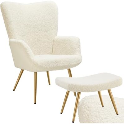 tectake ® Fauteuil rembourré avec Repose-Pieds, Dossier Ergonomique, Bouclé Accoudoirs larges, Mousse haute Densité, Pieds en Acier, Embouts plastique, 72 x 76 x 100.5 cm, Max. 150 kg, Crème/Or - Publicité tectake ® Fauteuil rembourré avec Repose-Pieds, Dossier Ergonomique, Bouclé Accoudoirs larges, Mousse haute Densité, Pieds en Acier, Embouts plastique, 72 x 76 x 100.5 cm, Max. 150 kg, Crème/Or - Publicité