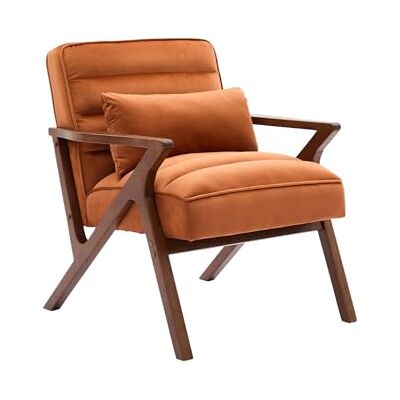 Sweeek Antoine Terra Cotta Fauteuil scandinave en bois et velours - Mobilier - Publicité Sweeek Antoine Terra Cotta Fauteuil scandinave en bois et velours - Mobilier - Publicité