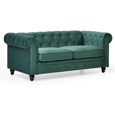 Menzzo Grand canapé 2 Places Chesterfield – Velours Vert – L180 x P85 x H78 cm – Style Classique Chic pour Salon - Publicité Menzzo Grand canapé 2 Places Chesterfield – Velours Vert – L180 x P85 x H78 cm – Style Classique Chic pour Salon - Publicité