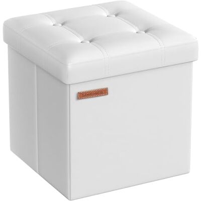 SONGMICS Pouf de 38 cm, Banc de Rangement Pliable avec Couvercle, Repose-Pieds Cube, Surface en PU, Capacité de Charge de 300 kg, pour Entrée, Salon, Chambre à Coucher, Blanc Nuage LSF030W11 - Publicité SONGMICS Pouf de 38 cm, Banc de Rangement Pliable avec Couvercle, Repose-Pieds Cube, Surface en PU, Capacité de Charge de 300 kg, pour Entrée, Salon, Chambre à Coucher, Blanc Nuage LSF030W11 - Publicité
