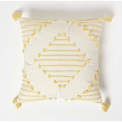 HOMESCAPES Coussin Blanc et Jaune à Pompons, Coussin 45x45 cm, Coussin brodé à Motif géométrique - Publicité HOMESCAPES Coussin Blanc et Jaune à Pompons, Coussin 45x45 cm, Coussin brodé à Motif géométrique - Publicité
