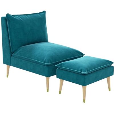 HOMCOM - RELAX-01 - Velours bleu - Pieds en bois - Recliner - Publicité HOMCOM - RELAX-01 - Velours bleu - Pieds en bois - Recliner - Publicité