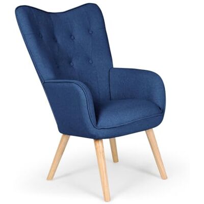Menzzo Fauteuil Klarys en Tissu Bleu capitonné Assise Confortable Pieds en Bois Naturel Design scandinave - Publicité Menzzo Fauteuil Klarys en Tissu Bleu capitonné Assise Confortable Pieds en Bois Naturel Design scandinave - Publicité