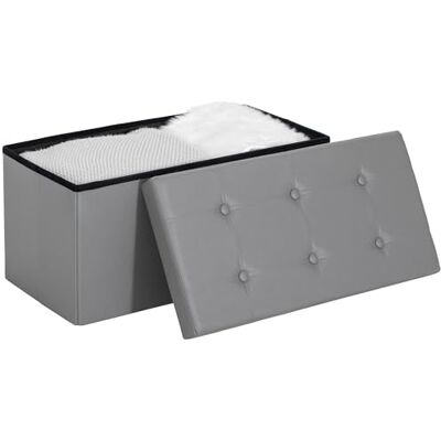 HOMCOM Banc Ottoman de Rangement, 89L PU Leather Folding Foot Rest Stool, End of Bed Bench, Easy Assembly, for Living Room, Bedroom, Entryway, Grey - Publicité HOMCOM Banc Ottoman de Rangement, 89L PU Leather Folding Foot Rest Stool, End of Bed Bench, Easy Assembly, for Living Room, Bedroom, Entryway, Grey - Publicité
