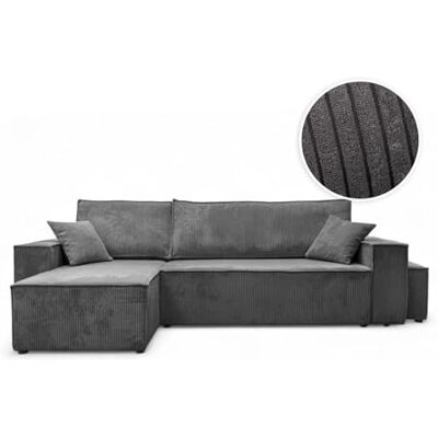 LOUNGITUDE Canapé Farah d'angle réversible et Convertible 4 Places avec Un Pouf en Velours côtelé - Publicité LOUNGITUDE Canapé Farah d'angle réversible et Convertible 4 Places avec Un Pouf en Velours côtelé - Publicité