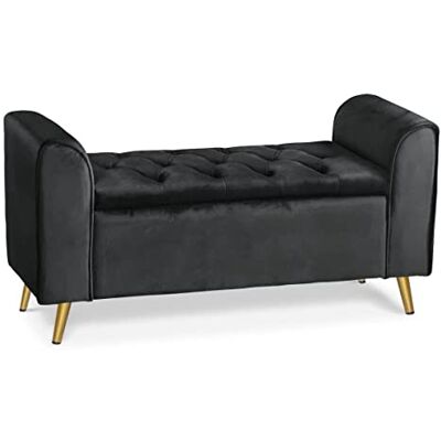 Menzzo Banc Coffre Winnie Velours Noir Pieds Or - Publicité Menzzo Banc Coffre Winnie Velours Noir Pieds Or - Publicité