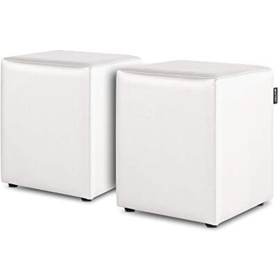 Happers Pack 2 Poufs Cube en Similicuir pour Salon ou Chambre Blanc - Publicité Happers Pack 2 Poufs Cube en Similicuir pour Salon ou Chambre Blanc - Publicité