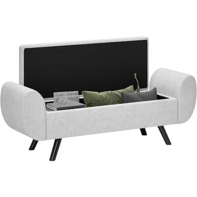 HOMCOM Banc de Rangement 53,8L avec Accoudoirs 132 x 42 x 50 cm Gris Pouf Salon, Bout de Lit, Coffre de Rangement, Repose-Pieds, Siège Rembourré en Lin, pour Salon Chambre Entrée - Publicité HOMCOM Banc de Rangement 53,8L avec Accoudoirs 132 x 42 x 50 cm Gris Pouf Salon, Bout de Lit, Coffre de Rangement, Repose-Pieds, Siège Rembourré en Lin, pour Salon Chambre Entrée - Publicité