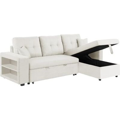 CONCEPT USINE Canapé d'angle Convertible 4 Places avec Rangements Intégrés Glasgow Beige Confortable et Modulable Très Pratique Design Contemporain Lit 2 Places : Couchage 196X113 cm - Publicité CONCEPT USINE Canapé d'angle Convertible 4 Places avec Rangements Intégrés Glasgow Beige Confortable et Modulable Très Pratique Design Contemporain Lit 2 Places : Couchage 196X113 cm - Publicité
