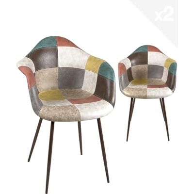 KAYELLES Fauteuil accoudoirs Patchwork piètement métal NOVO – Lot de 2 (Marron) - Publicité KAYELLES Fauteuil accoudoirs Patchwork piètement métal NOVO – Lot de 2 (Marron) - Publicité