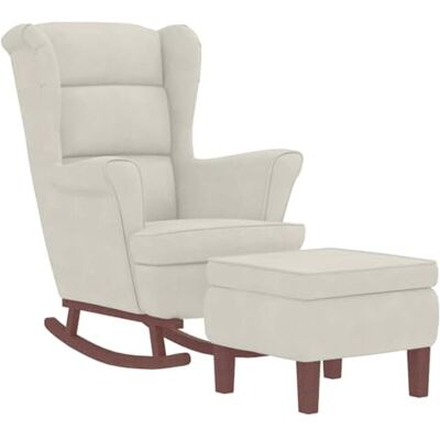 vidaXL Fauteuil à Bascule à Oreilles en Velours crème Bois Massif - Publicité vidaXL Fauteuil à Bascule à Oreilles en Velours crème Bois Massif - Publicité