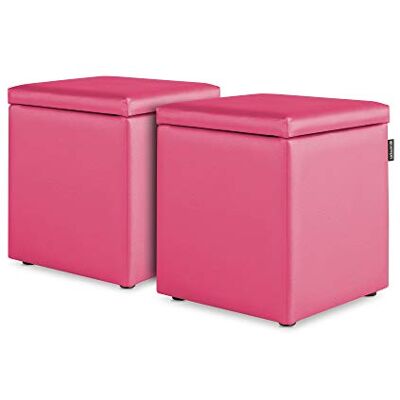 Happers Pack 2 Poufs Cube Rangement en Similicuir pour Salon ou Chambre Fuchsia - Publicité Happers Pack 2 Poufs Cube Rangement en Similicuir pour Salon ou Chambre Fuchsia - Publicité