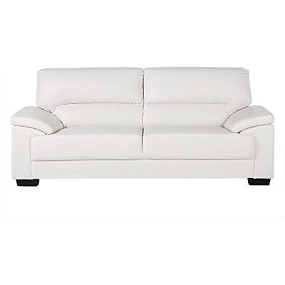 Beliani Canapé Fixe 3 Places en Cuir PU Blanc Beige pour Salon au Style Moderne - Publicité Beliani Canapé Fixe 3 Places en Cuir PU Blanc Beige pour Salon au Style Moderne - Publicité