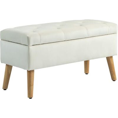 HOMCOM Banc de Rangement, Coffre de Rangement, avec Couvercle, Tissu Effet Velours, Pieds en Bois, Charge jusqu'à 120 kg, pour Salon, Chambre, entrée, 80 x 35 x 42 cm, crème - Publicité HOMCOM Banc de Rangement, Coffre de Rangement, avec Couvercle, Tissu Effet Velours, Pieds en Bois, Charge jusqu'à 120 kg, pour Salon, Chambre, entrée, 80 x 35 x 42 cm, crème - Publicité