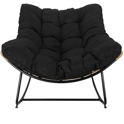 HOME DECO FACTORY , Fauteuil de Jardin à Bascule, Tulum, en Fer, Fauteuil Oeuf à Bascule de Jardin, Assise Capitonnée, Effet rotin résistant aux UV, Noir - Publicité HOME DECO FACTORY , Fauteuil de Jardin à Bascule, Tulum, en Fer, Fauteuil Oeuf à Bascule de Jardin, Assise Capitonnée, Effet rotin résistant aux UV, Noir - Publicité