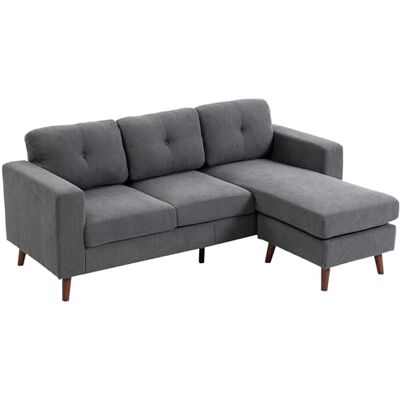 HOMCOM Canapé d'angle 3 places en forme de L 192 cm avec méridienne réversible, aspect velours côtelé, pour petite pièce, salon, gris foncé - Publicité HOMCOM Canapé d'angle 3 places en forme de L 192 cm avec méridienne réversible, aspect velours côtelé, pour petite pièce, salon, gris foncé - Publicité
