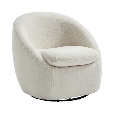 Unique Fauteuil pivotant en Tissu Bouclette Blanc NETALIO - Publicité Unique Fauteuil pivotant en Tissu Bouclette Blanc NETALIO - Publicité