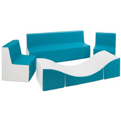Velinda Meubles, Chambre d'enfants, Éco-Cuir matelassé: 2xfauteuil+canapé+Pouf dépliant (Couleur: Blanc, Turquoise) - Publicité Velinda Meubles, Chambre d'enfants, Éco-Cuir matelassé: 2xfauteuil+canapé+Pouf dépliant (Couleur: Blanc, Turquoise) - Publicité