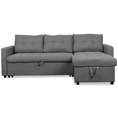 Menzzo Canapé d’Angle Convertible Toledo en Tissu Gris – Canapé modulable 5 Places avec Rangement & lit gigogne – L221 x P146 x H85 cm - Publicité Menzzo Canapé d’Angle Convertible Toledo en Tissu Gris – Canapé modulable 5 Places avec Rangement & lit gigogne – L221 x P146 x H85 cm - Publicité
