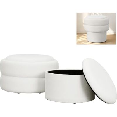 WOLTU Ensemble de 2 Tabourets de Rangement Pliables, Emboîtables Repose-pieds Ronds Empilables avec Couvercle Amovible, pour Chambre, Salon, Entrée, en Velours, Blanc - Publicité WOLTU Ensemble de 2 Tabourets de Rangement Pliables, Emboîtables Repose-pieds Ronds Empilables avec Couvercle Amovible, pour Chambre, Salon, Entrée, en Velours, Blanc - Publicité