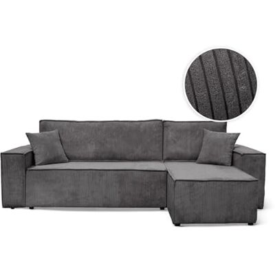 LOUNGITUDE Canapé Farah d'angle Convertible et réversible 4 Places en Velours côtelé - Publicité LOUNGITUDE Canapé Farah d'angle Convertible et réversible 4 Places en Velours côtelé - Publicité