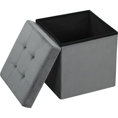 HOMCOM Tabouret, Pouf Coffre Rangement, Pouf Repose-Pieds en Tissu Velours, pour la Chambre à Coucher, entrée, Salon, Charge 120 Kg, 38 x 38 x 38 cm, Gris - Publicité HOMCOM Tabouret, Pouf Coffre Rangement, Pouf Repose-Pieds en Tissu Velours, pour la Chambre à Coucher, entrée, Salon, Charge 120 Kg, 38 x 38 x 38 cm, Gris - Publicité